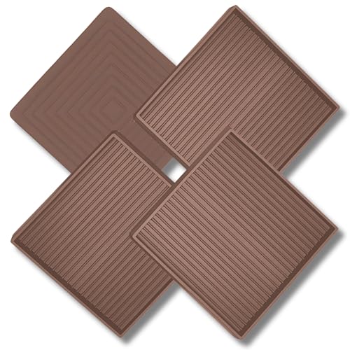 xxxHOLIC Heavy Duty Non Slip Furniture Pads – 4”x 4” Brown Square (Set of 4) – Thick 0.2” Natural Rubber Grippers – No Adhesive Furniture Leg Stoppers for Hardwood Floors, Couch & Bed Anti Slide Cups - color: Brown, size: 4"*4"Square