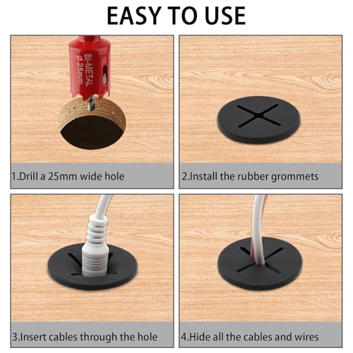 1 Inch（25mm) Desk Grommet, 13 Pieces Wire Grommet, Desk Hole Cover for Cables with Hole Saw,Plastic Cable Cord Wire Hole Cover for Desk, Table,Cabinet,Countertop and Other Furniture(Black) - size: 1IN/25mm Black-Cross