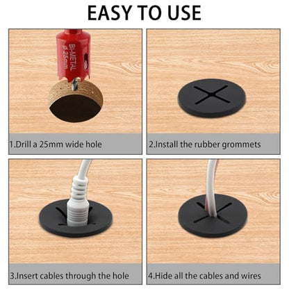 1 Inch（25mm) Desk Grommet, 13 Pieces Wire Grommet, Desk Hole Cover for Cables with Hole Saw,Plastic Cable Cord Wire Hole Cover for Desk, Table,Cabinet,Countertop and Other Furniture(Black) - size: 1IN/25mm Black-Cross