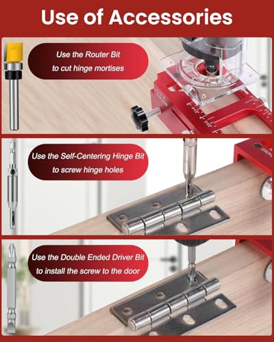Door Hinge Jig, Aluminum Alloy Doors Hinges Router Jigs, Adjustable Door Jamb Hinge Jig, Fits Door Hinges from 2.5" to 5" Length and Thicknesses, Radius 1/4”, Radius 5/8” and Square Corner