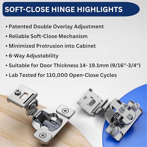 Burks Hinges 4 Pack 1 1/4'' Overlay Soft Close Hinges for Kitchen Cabinets - Stainless Steel, Anti-Rust, Self Closing Concealed Hinges, Installation Instruction and Screws Included - size: 1 1/4'' Overlay