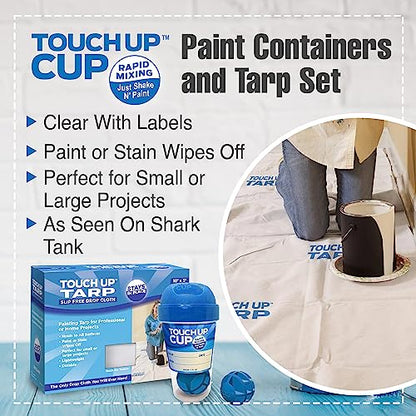 Touch Up Cup Paint Storage Containers and Fabric Painters Tarp, 3 Plastic Painting Cups with Lids, 1 Drop Cloth for Painting, As Seen On Shark Tank Products - style: 3 Cups + 1 Tarp