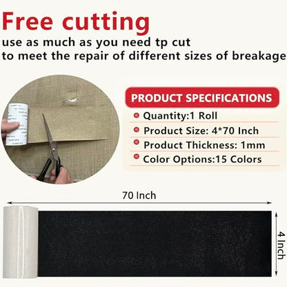 Gheeidau Linen Repair Tape 4x70 Inch Self-Adhesive Couch Patch Repair Fabric Patch for Furniture,Sofas,Cushion,Chairs,Bags,Linen Goods(Black) - color: Black