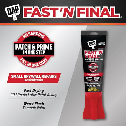 DAP Fast 'N Final Lightweight Spackling All-in-One Applicator, White, 3 Oz (7079812321) - size: 3 Ounces