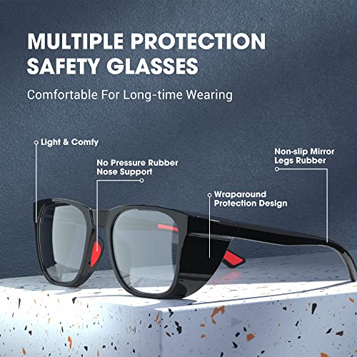 DILANCO Clear Safety Glasses Goggles With Side Shields for Women Men,Fog & Scratch-Resistant Complete UV Protection Eyewear - color: Black&red