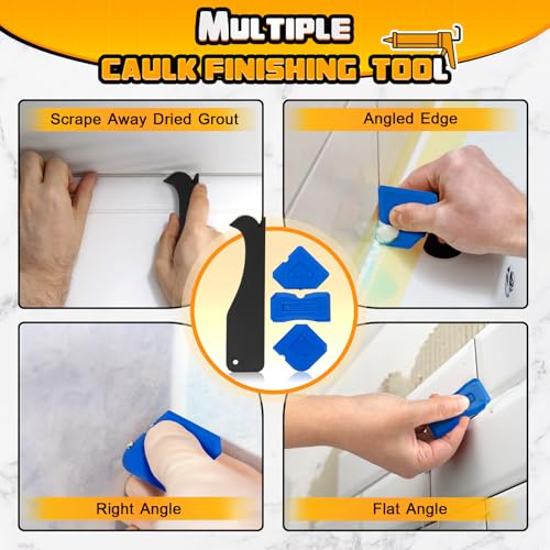 DIYSELF Caulk Gun Kit 9 Pack Professional Caulking Gun Caulk Remover Tool Kit Silicone Gun Sealant Finishing Tool Grout Scraper Hand Caulking Gun No Drip for Bathroom Kitchen Window Sink Tile Sealing - color: Black (9 Pcs Kit)