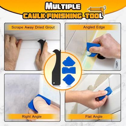 DIYSELF Caulk Gun Kit 9 Pack Professional Caulking Gun Caulk Remover Tool Kit Silicone Gun Sealant Finishing Tool Grout Scraper Hand Caulking Gun No Drip for Bathroom Kitchen Window Sink Tile Sealing - color: Black (9 Pcs Kit)