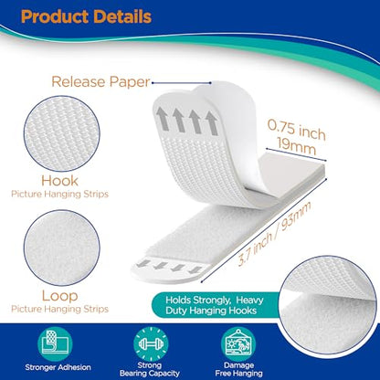 Large Picture Hanging Strips Heavy Duty - 40x Strips(20 Pairs), Wall Hanging Advesive Strips for Damage-Free Picture Hanger, Mounting of Photos, Frames, and Wall Décor - style: X-Large 20 Pairs