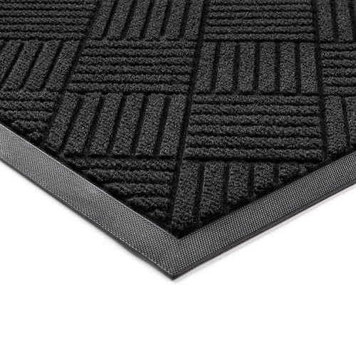 100pointONE Front Door Mat, Heavy Duty Indoor Outdoor Doormat, 48" x 24" Low Profile Outdoor Mats for Home Entrance, Stain and Fade Resistant Welcome Mat Ideal for High Traffic Area, Diamond Black - color: Black Diamond, size: 2' x 4' (Rectangular)