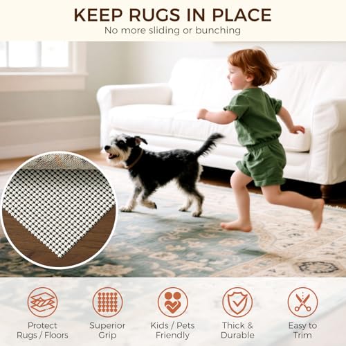 BAGAIL BASICS 2.5 x 13 FT Rug Pad Gripper for Hardwood Floors, Non Slip Rug Pads for Area Rugs, Extra Thick Under Rug Padding, Protect Your Rugs & Floors - size: 2'6" x 13' (Rectangular)