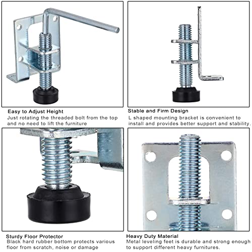 OwnMy 4 Packs Heavy Duty Adjustable Furniture Leveling Feets L Shaped Furniture Leveler Legs, Furniture Mounting Brackets Metal Leveling Load Table Leg for Workbench Cabinet Wardrobe, 2.2" H - size: 2.2"H-Silver