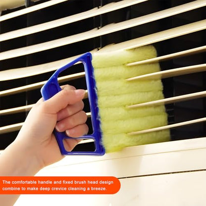 2 PCS Blind Cleaner Duster Tool, 7 Finger Handheld Duster Window Shutters Dusting Cleaner Brush, Washable Mini Blinds Dust Cleaning Tools for Car Air Conditioner Vent (Blue+Green) - color: Blue+green