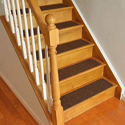 Stair Treads Collection Set of 13 Indoor Skid Slip Resistant Carpet Stair Tread Treads (8 inch x 30 inch) (Brown, Set of 13) - color: Brown, size: 13 Pcs - 8"x30"
