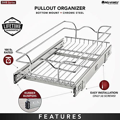 Rev-A-Shelf Pullout Kitchen Cabinet Drawer and Rolling Organizer Cabinet Pantry Storage Basket in Multiple Sizes, 12 x 22 in, 5WB1-1222CR-1 - size: 12" W X 22"d, style: Single Tier