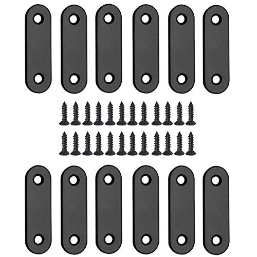 Jiozermi 12 Pcs Straight Brace, Flat Brace 2” x 0.6”, Stainless Steel Straight Bracket, Mending Joining Plates for Wood, Board, Bed Frame, Furniture & Shelves, Matte Black - size: Black, 2” x 0.6”, 12 pcs