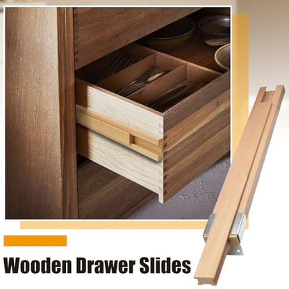 Luomorgo 4 Pack Wooden Drawer Slides Bottom Mount - 16 Inch Classic Center Guide Track with Metal Glides for Dresser/Cabinet Replacement