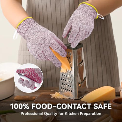 HandLove Cut Resistant Gloves, 100% Food Contact Safe, CE Level 5 Premium Protective Cutting Gloves - color: Red, size: Large