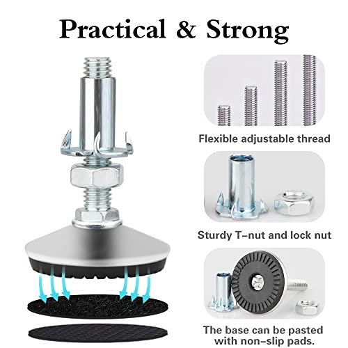 4 Set M10 Adjustable Leveling Feet, Heavy Duty Height Adjuster Furniture Leveler Foot With T Nut, Screw On Cabinet Restaurant Table Chair Self Levelers Leg (2 Base Dia & Thread Length, Silver) - style: Silver Stable Leg Levelers