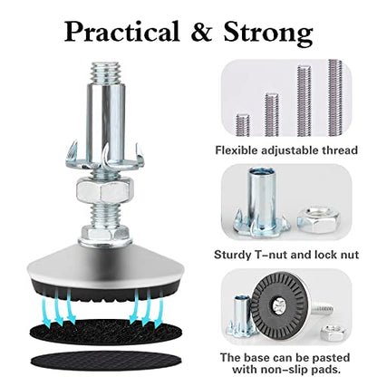 4 Set M10 Adjustable Leveling Feet, Heavy Duty Height Adjuster Furniture Leveler Foot With T Nut, Screw On Cabinet Restaurant Table Chair Self Levelers Leg (2 Base Dia & Thread Length, Silver) - style: Silver Stable Leg Levelers