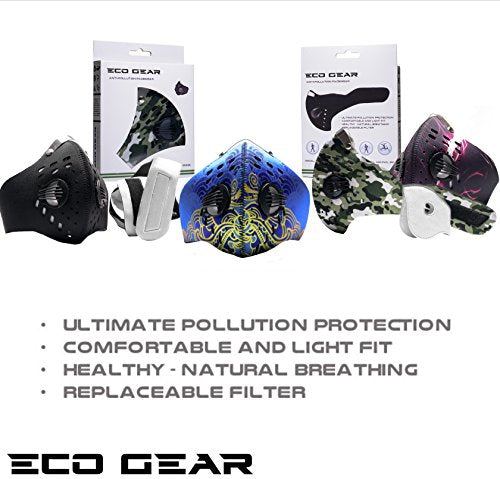 ECO-GEAR Anti Pollution Face Mask with Military Grade Protection | Anti Smoke, Exhaust Gas, Dust & Pollen - color: Blue Mist-large