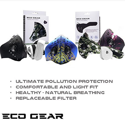 ECO-GEAR Anti Pollution Face Mask with Military Grade Protection | Anti Smoke, Exhaust Gas, Dust & Pollen - color: Blue Mist-large