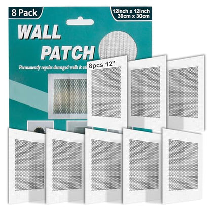 8Pcs 12 Inch Large Drywall Patch, Wall Repair Patches, Self-Adhesive Fiberglass Repair Kit Dry Wall Hole Repair Patch for Aluminum Metal Sheetrock Ceiling (12"x 12") - size: 12 Inch_8Pcs