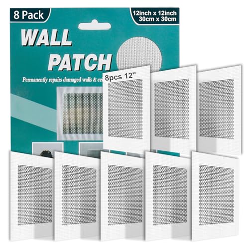 8Pcs 12 Inch Large Drywall Patch, Wall Repair Patches, Self-Adhesive Fiberglass Repair Kit Dry Wall Hole Repair Patch for Aluminum Metal Sheetrock Ceiling (12"x 12") - size: 12 Inch_8Pcs