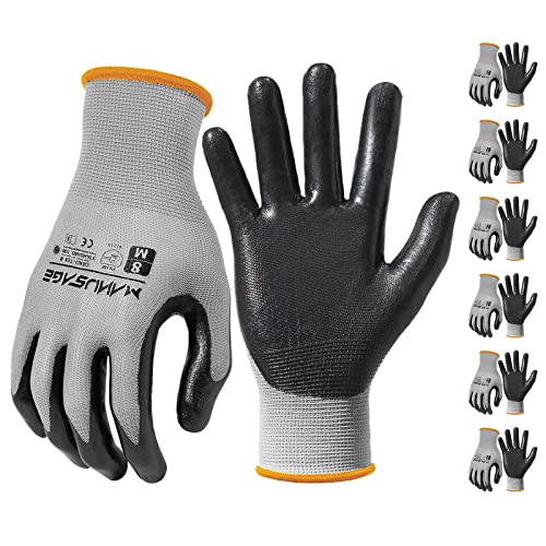 MANUSAGE Safety Work Gloves, Nitrile Work Gloves For Men and Women, Work Gloves With Touchscreen Fingers, Work Gloves men, Men's work gloves with grip,mechanics gloves (Size-L, Grey, 6 Pairs) - color: Grey, size: Large, style: 6 Pairs