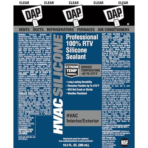 DAP HVAC Professional 100% RTV Silicone Sealant, Clear, 10.3 oz (7079808011)