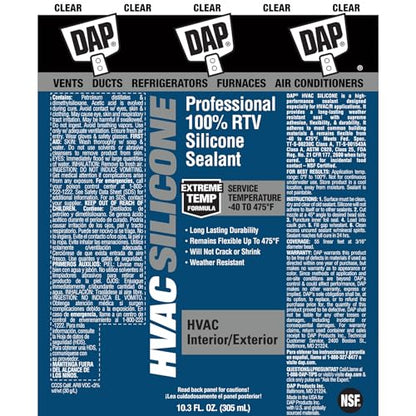 DAP HVAC Professional 100% RTV Silicone Sealant, Clear, 10.3 oz (7079808011)