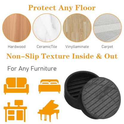 8 Pack Round Rubber Furniture Caster Cups, Non Slip Furniture Pads 1.5 x 1.5 Furnitures Gripper Anti Slide Floor Protector Rubber Furnitures Feet for Bed Couch Table Chair Stoppers(Black) - color: Black