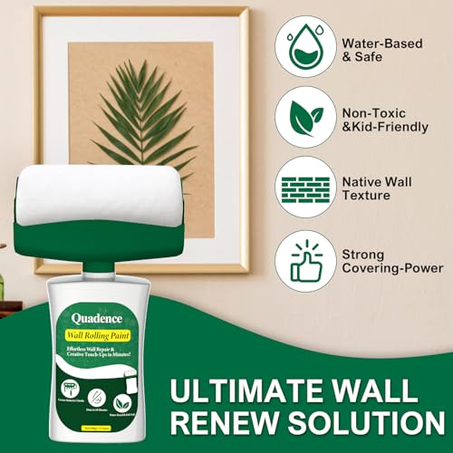 White Paint for Wall, 500g Touch-Up Paint Ready-to-Use with Roller Brush, Water Based & Low Odor White Wall Touch-Up Repair Kit for Walls & Ceilings, Remove Stains, Graffiti, Footprint