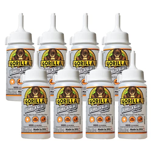 Gorilla Clear Glue, 3.75 Ounce Bottle (Pack of 8) - Crystal Clear, All Purpose, and Water Resistant - size: 8 - Pack, style: 3.75 Ounce