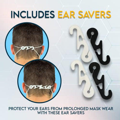 ASTM Level 3 Disposable 4-Ply Face Mask - Made in USA Filtration Efficiency ≥ 98% with Ear Savers (50 Pack, Rainbow Pack)
