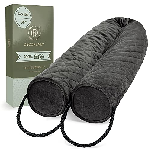 Under Door Draft Stopper – 3.5 lb Door Draft Blocker Weighted with Ceramic Beads for a Tight Seal – Durable, Machine Washable Velvet Covered Draft Stoppers for Noise, Dust, Energy Savings by DECOREALM - color: Slate