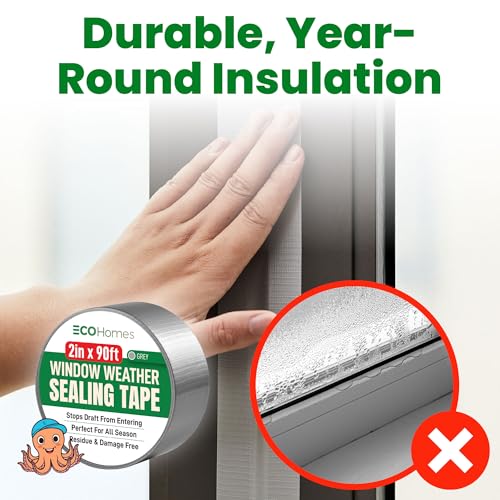 ECOHomes Window Weather Sealing Tape | Winter Weather Stripping Tape to Block Cold Drafts Through Window Gaps and AC Units, Insulation Seal and Draft Blocker for Home (2 Inch by 180 FT, Grey) - color: Gray, size: 2 Inch By 180 FT