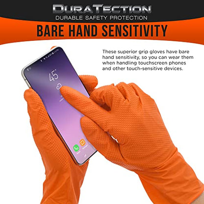 Dura-Gold Duratection 8 Mil Orange Super Duty Diamond Textured Nitrile Disposable Gloves - size: Large