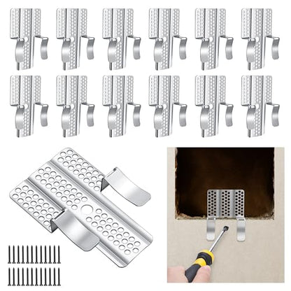 moonoom 12 Pack Drywall Repair Clips, 1/2 inch Drywall Fastener Clip with 24 Screws, Stainless Steel Wall Patch Clips for Damaged Walls Repairing - color: 12 Pcs