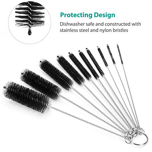 CiaraQ Bottle Cleaning Brushes, 8 Inch Nylon Tube Brush Set, Cleaner for Narrow Neck Bottles Cups with Hook, Set of 10pcs - color: Black, size: 8.0 Inch (10pcs)