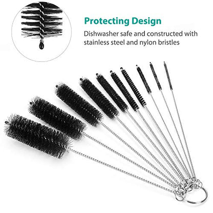 CiaraQ Bottle Cleaning Brushes, 8 Inch Nylon Tube Brush Set, Cleaner for Narrow Neck Bottles Cups with Hook, Set of 10pcs - color: Black, size: 8.0 Inch (10pcs)