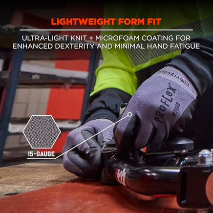 Ergodyne ProFlex 7000 Nitrile Coated Work Gloves, Foam Nitrile Palms for Flexible No Slip Grip, 15g, - size: X-Small