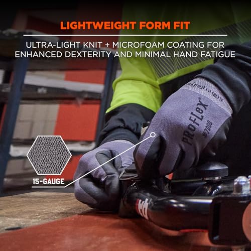 Ergodyne ProFlex 7000 Nitrile Coated Work Gloves, Foam Nitrile Palms for Flexible No Slip Grip, Abrasion Resistant, 15g, Touchscreen Capable, Gray, Medium - size: Medium