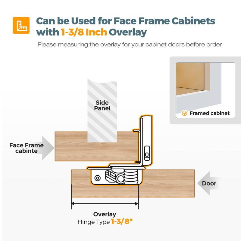 HOME EDIT 2 Pack 1 Pair 1-3/8 inch Overlay Soft Close Cabinet Hinges for Kitchen, Stainless Steel Three-Way Adjustable, Concealed Self-Closing Door Hinges - size: 1-3/8 inch Overlay