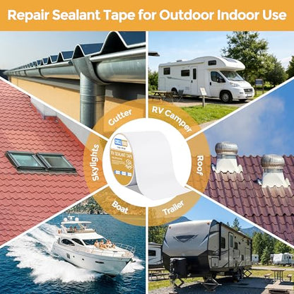 CircleRoad RV Roof Tape White, 6 Inch X 50 Feet RV Repair Sealant Tape, Stop Camper Roof Leaks, UV-Resistant, Weatherproof and Reliable for Camper, Trailer, Boat (6In-50FT) - style: 6In-50FT