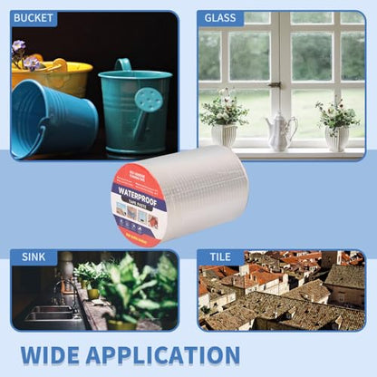 6" W X 16.4'L Waterproof Tape for Leaks Aluminum Butyl Tape with Adhesive for RV Repair, Glass Repairs, Air Mattress Patch, Window Caulking, Boat Sealing, Roof Patching - size: 6in x 16.4ft