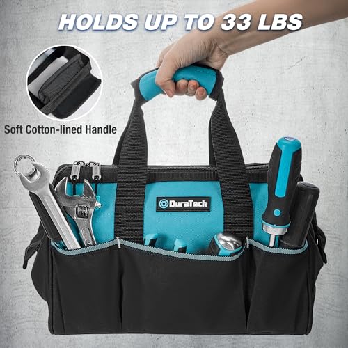 DURATECH 13-Inch Small Tool Bag with 9 Pockets, Tool Bags for Men Women, Toolbag with Thickened Fabric, Wide Open Mouth Tool Carrier for Mechanic Electrician Plumber HVAC - size: 13 Inch