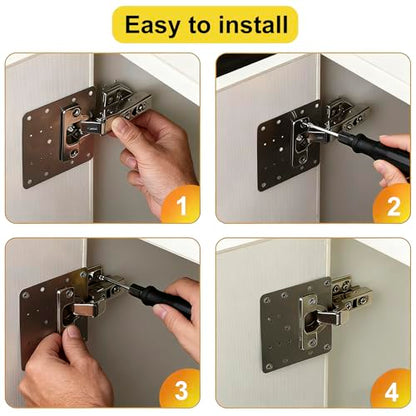 8 PCS Cabinet Hinge Repair Plate - Stainless Steel Cabinet Hinge Repair Replacement Kit,Hinges Repair Fixing Plates with Screw for Kitchen Cupboard Door Locker Cabinet Door