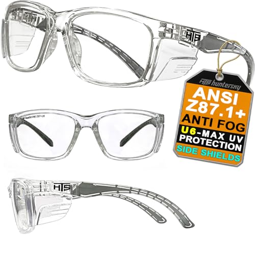 HTS HUNTERSKY E60 Anti-Fog Safety Glasses with Side Shields ANSI Z87 Eye Protection for Men Women Lab Chemistry Goggles DIY - color: Clear & Clear