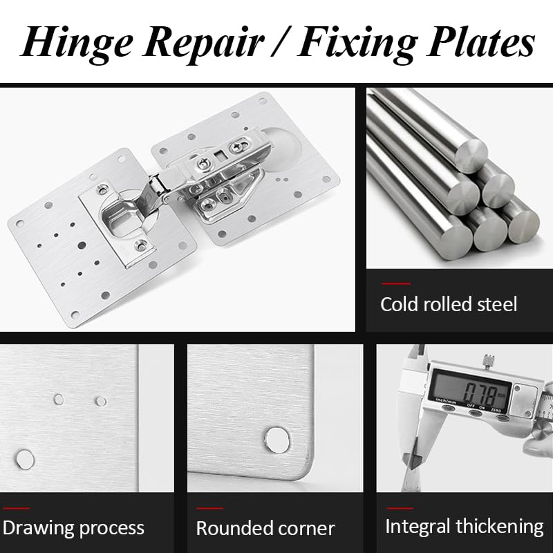 9x9cm Hinge Repair Plate, 8X Cabinet Hinges Replacement Mending Plates with 48pcs Screws, Flat Stainless Steel Kitchen Furniture Cupboard Wardrobe Door Fixing Mount Drawer Bracket with Holes - color: 8pcs 9x9cm