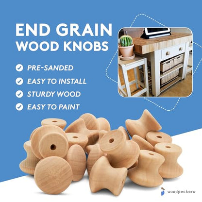 Woodpeckers 3/4-inch Unfinished Small Wooden Knobs - Pack of 25 for Cabinets, Dressers, Drawer Pulls, Furniture Replacement, and Crafts - size: 3/4 Inch